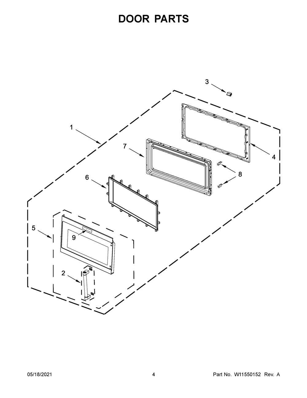 Door Parts Diagram and Parts List for KMHS120KPS01  Whirlpool Microwave Oven Combo
