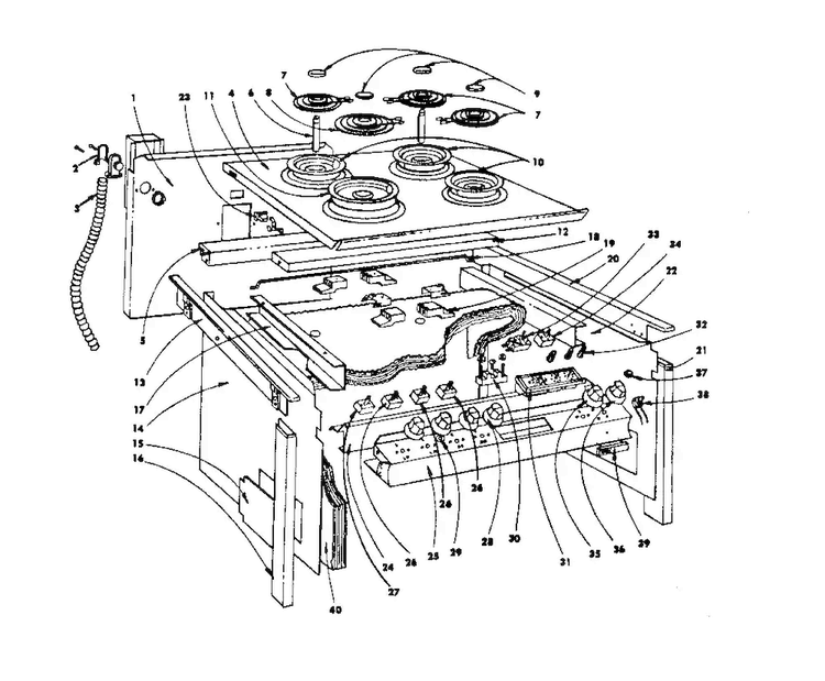 Top Section And Outer Body Parts Diagram and Parts List for 1554546641  Kenmore Range