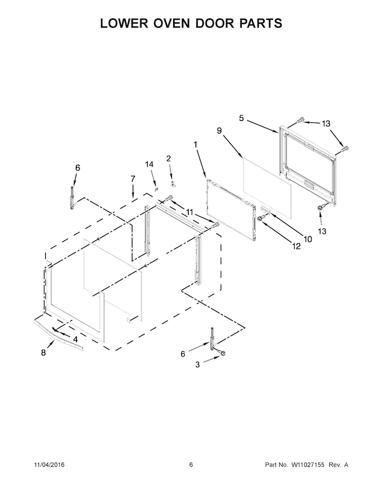 Lower Oven Door Parts Diagram and Parts List for WOD93EC0AS05  Whirlpool Wall Oven