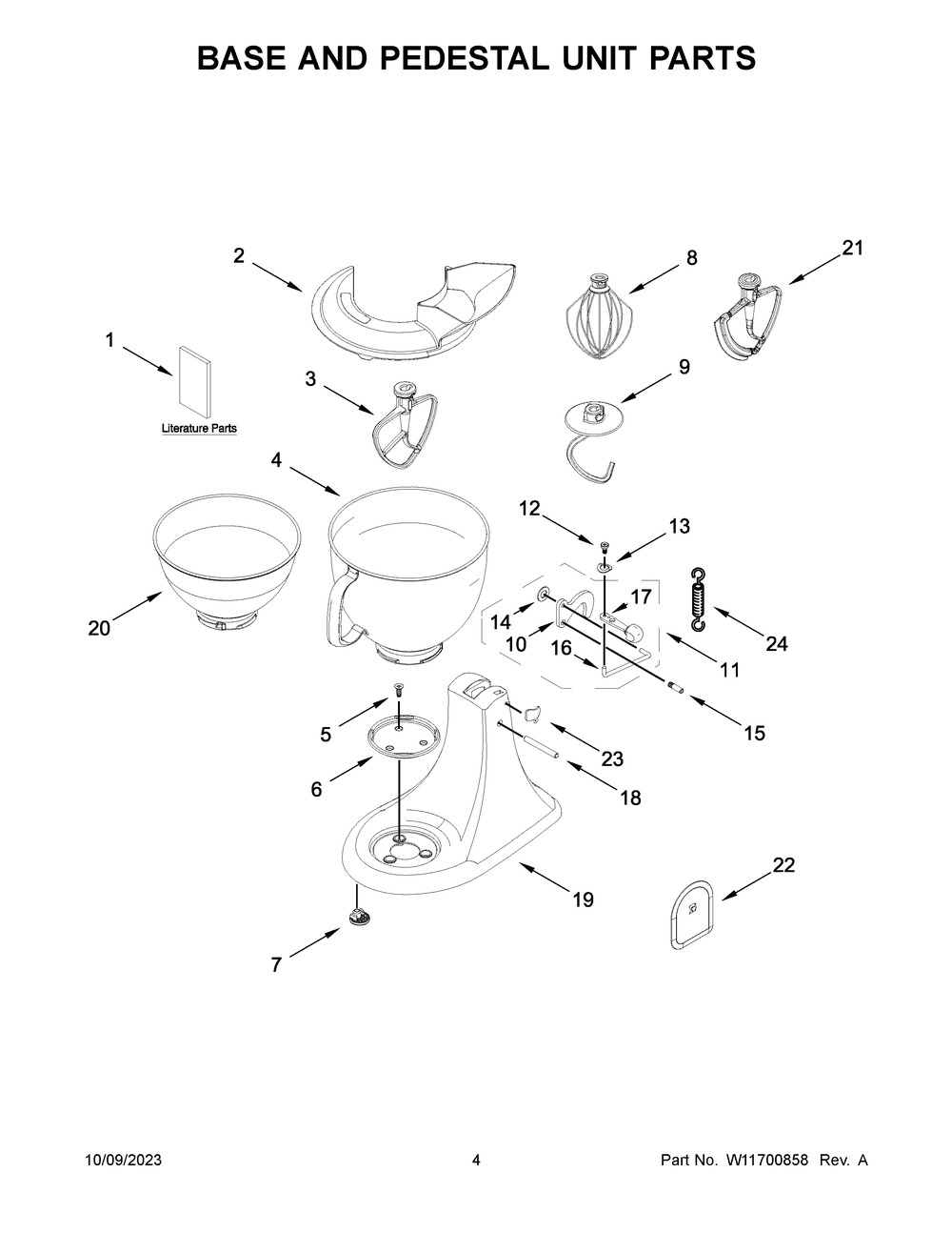 Base And Pedestal Unit Parts Diagram and Parts List for 7KSM195PSZHI5  KitchenAid Mixer