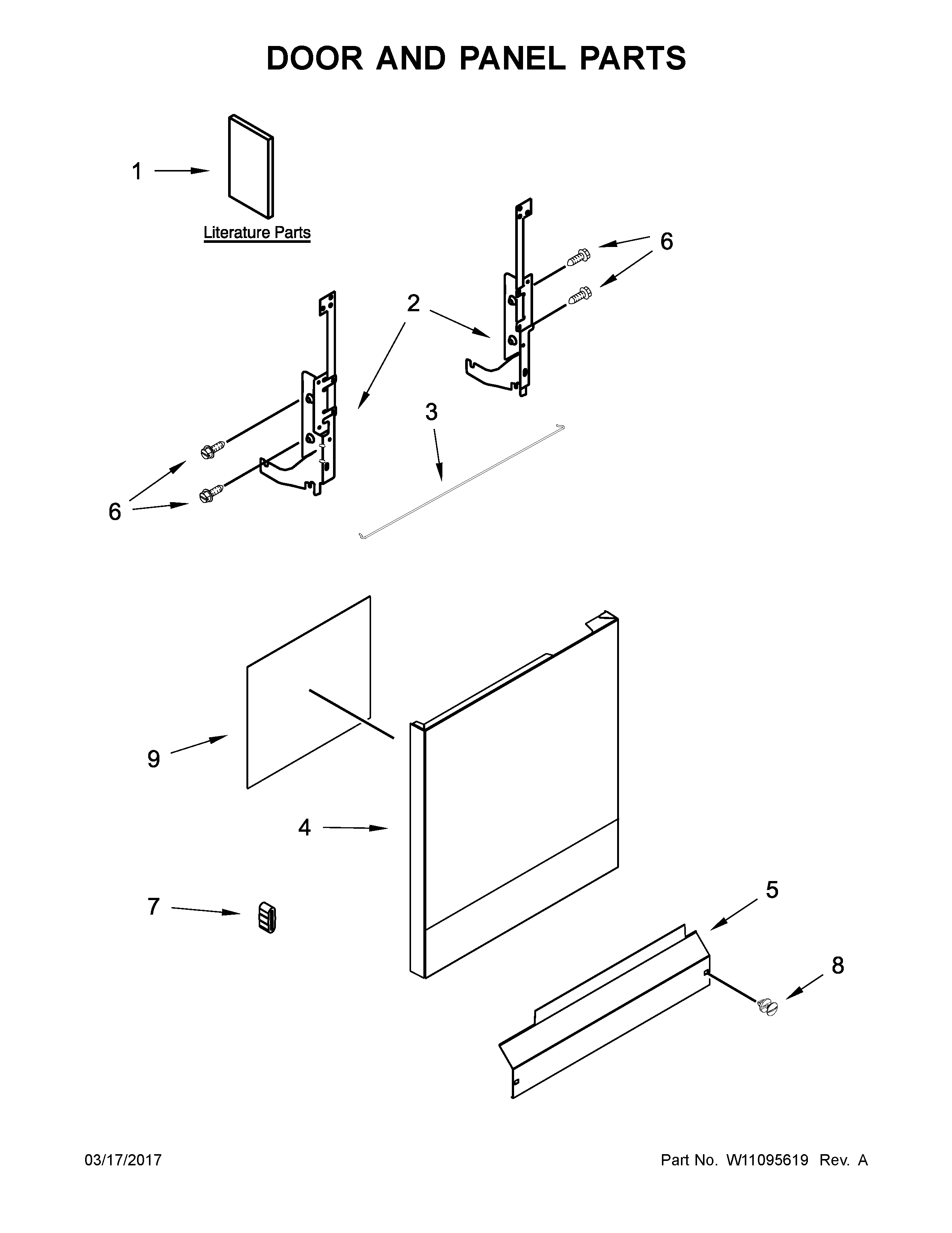 Door And Panel Parts Diagram and Parts List for IDF330PAGW0  Whirlpool Dishwasher