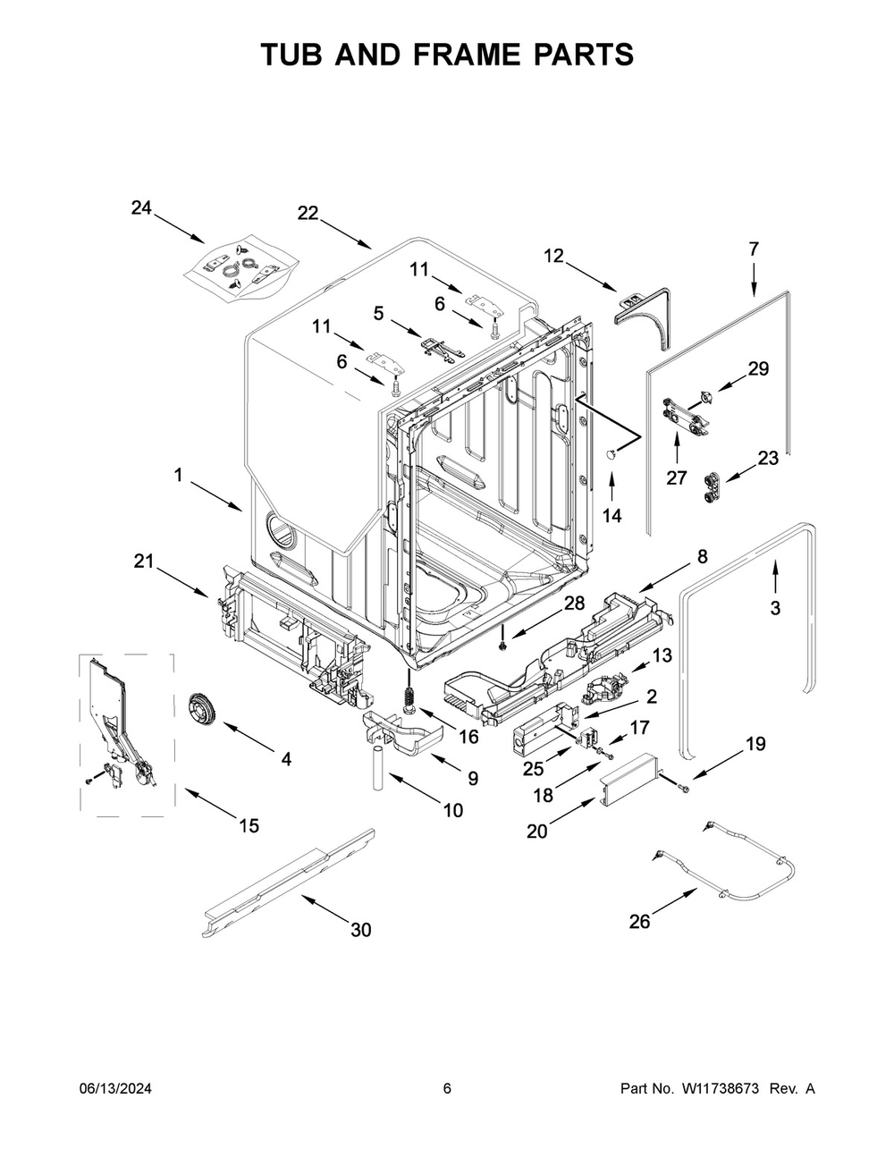 04 - Tub And Frame Parts Diagram and Parts List for WDPS7024RZ0  Whirlpool Dishwasher