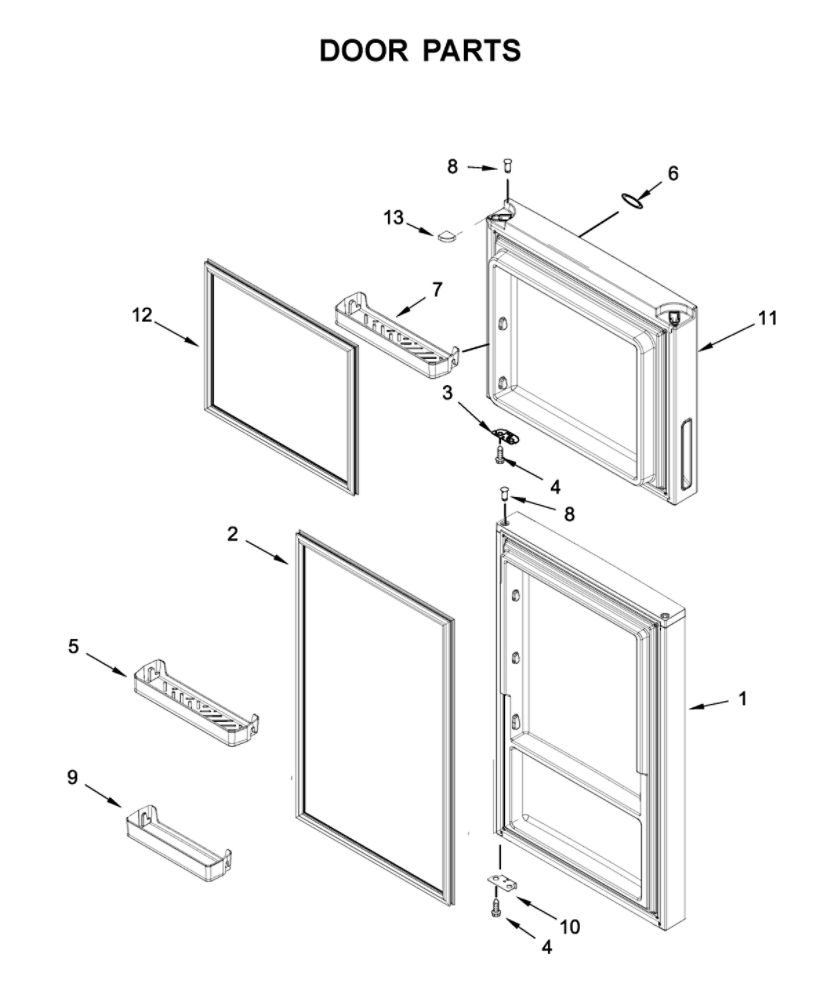 Door Parts Diagram and Parts List for WRT312CZJB00  Whirlpool Refrigerator