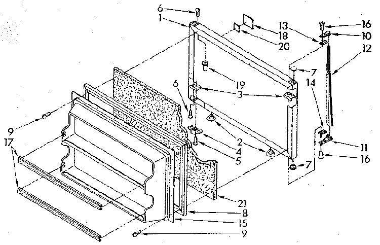 Freezer Door Diagram and Parts List for ET16AKXSN01  Whirlpool Refrigerator