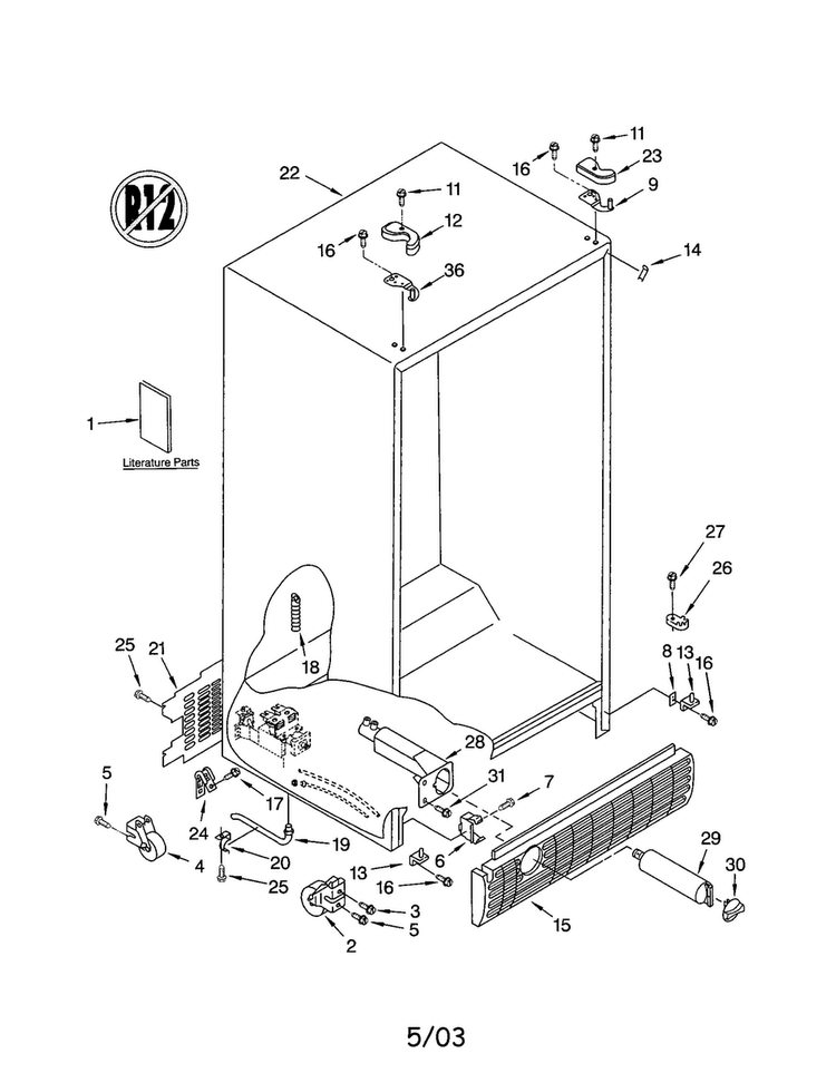 Cabinet Diagram and Parts List for KSRB25FKBL02  KitchenAid Refrigerator