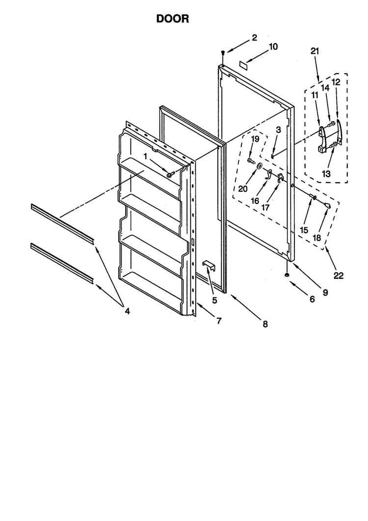 Door Diagram and Parts List for EV120FXG06  Whirlpool Freezer