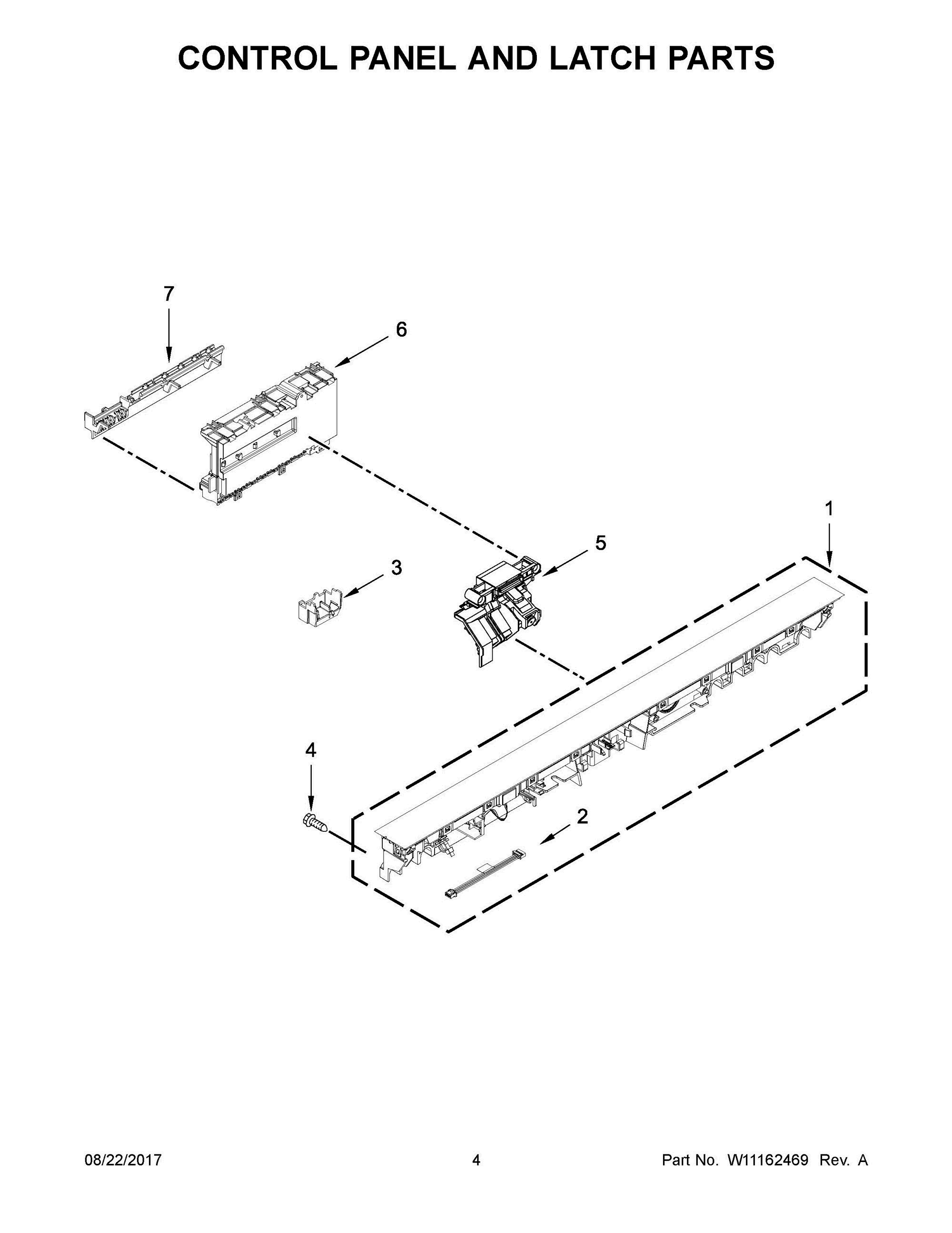 03 - CONTROL PANEL AND LATCH PARTS Diagram and Parts List for KDTE304GPS0  Whirlpool Dishwasher