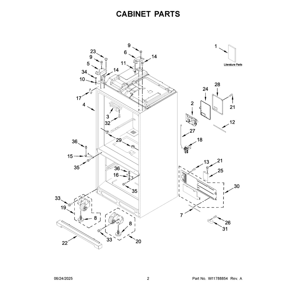 Cabinet Parts Diagram and Parts List for KRFF577KBS06  KitchenAid Refrigerator