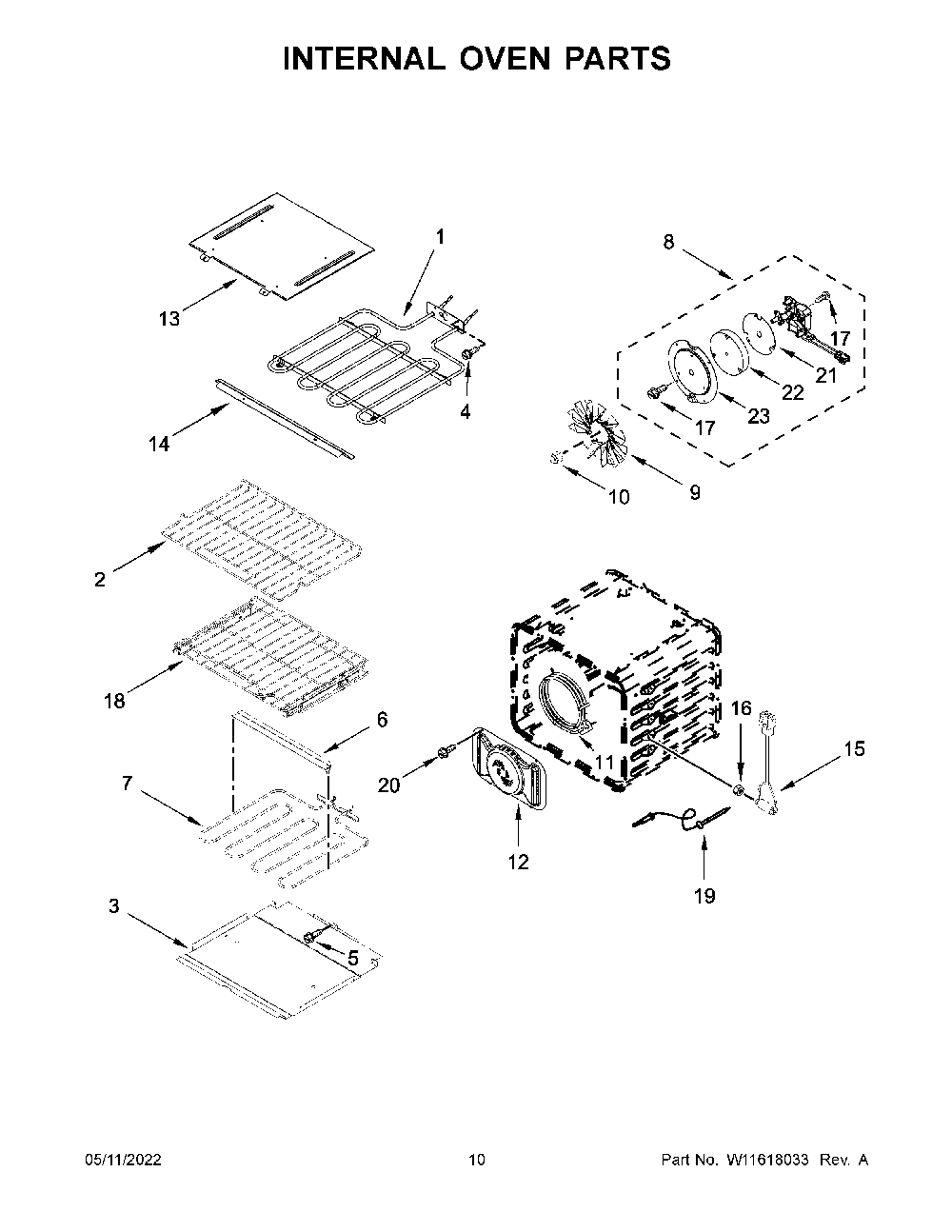 Internal Oven Parts Diagram and Parts List for KODE507EBS20  KitchenAid Wall Oven