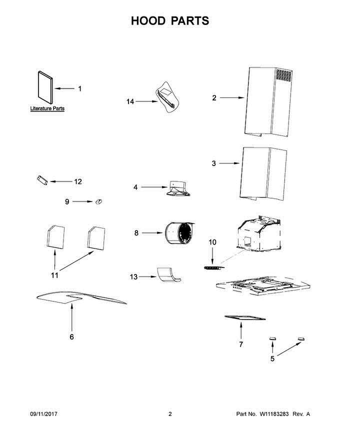 02 - Hood Parts Diagram and Parts List for WVW51UC0HV0  Whirlpool Range Hood