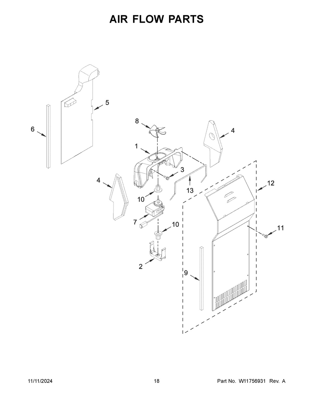 10 - Air Flow Parts Diagram and Parts List for WRS315SDHM13  Whirlpool Refrigerator