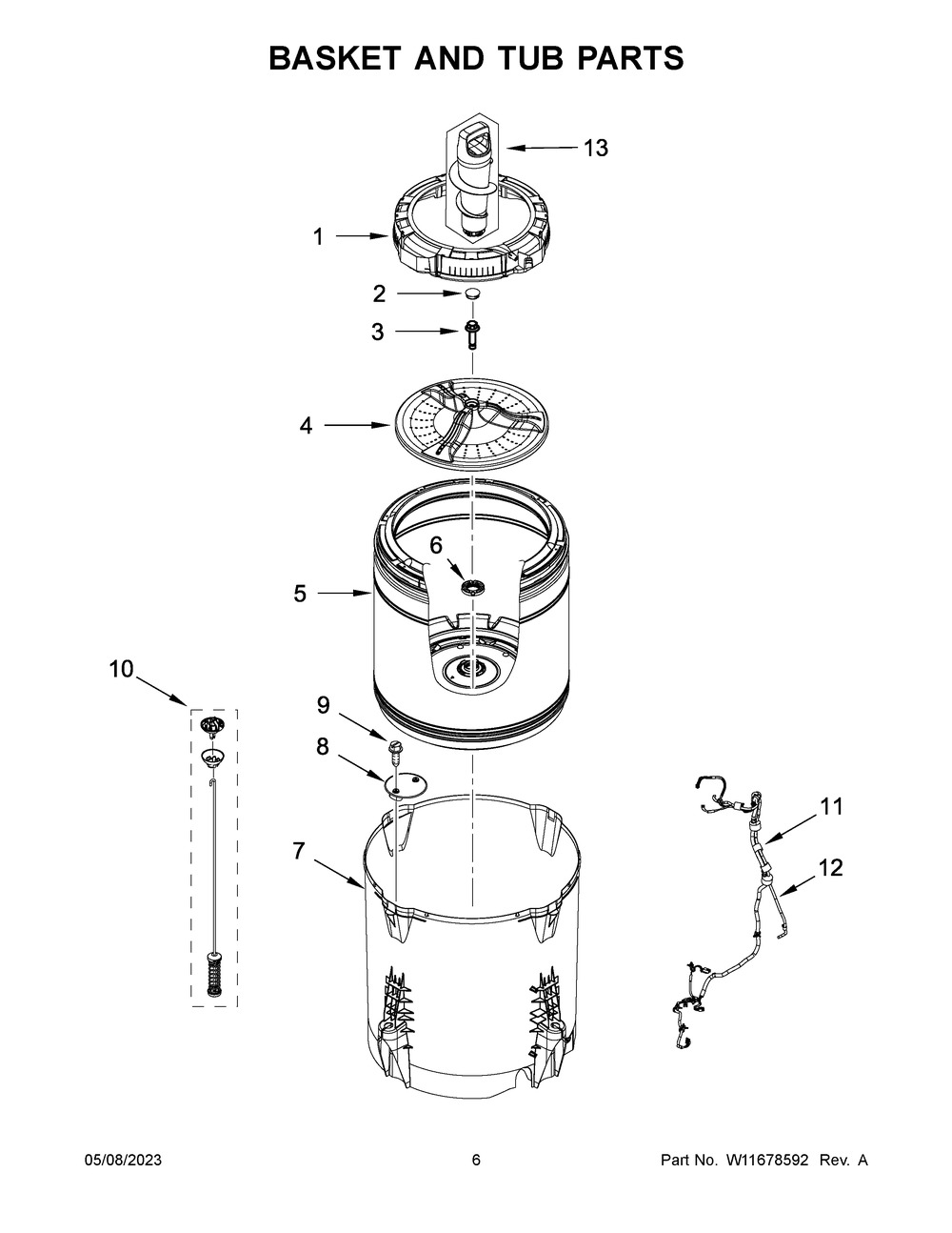 Basket And Tub Parts Diagram and Parts List for WTW6157PB0  Whirlpool Washer