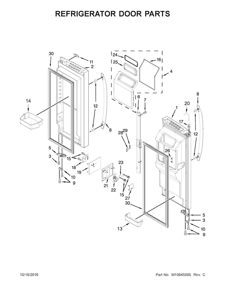 Refrigerator Door Parts Diagram and Parts List for WRX988SIBW01  Whirlpool Refrigerator