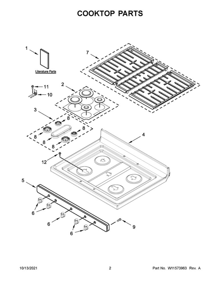 Cooktop Parts Diagram and Parts List for WFG525S0JB2  Whirlpool Range
