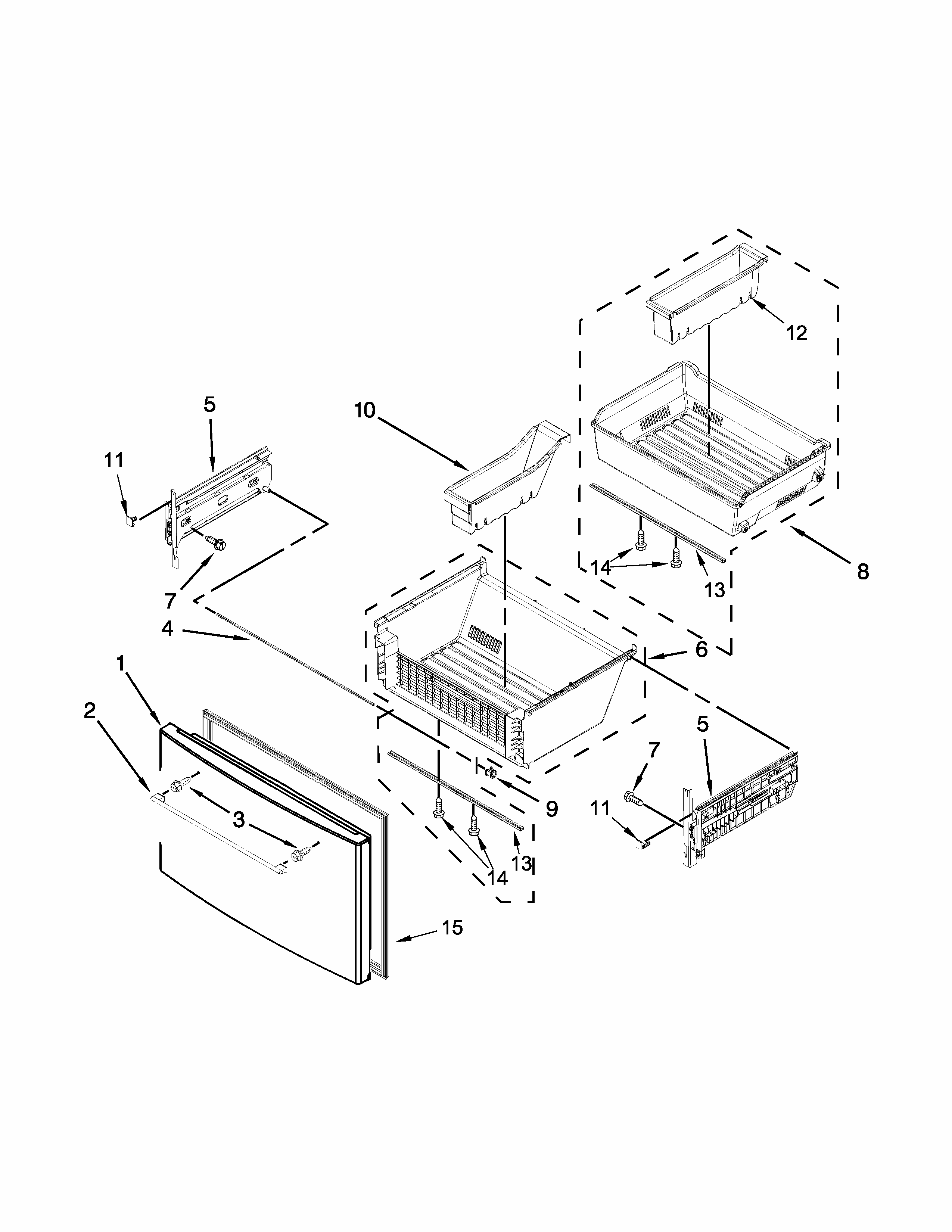Freezer Door Parts Diagram and Parts List for IX7DDEXDSM00  Whirlpool Refrigerator