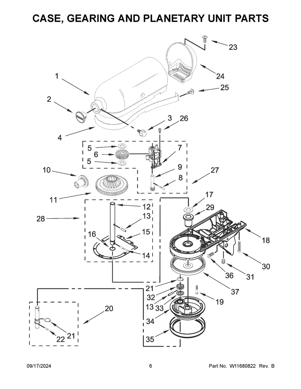 04 - Case, Gearing And Planetary Unit Parts Diagram and Parts List for KSM150PSTGR5  Whirlpool Mixer