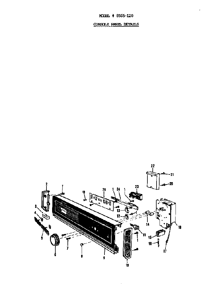 Console Panel Diagram and Parts List for 8565L20  Roper Dishwasher