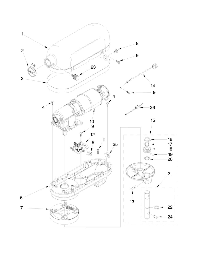 Case, Gearing And Planetary Unit Parts Diagram and Parts List for 5KSM7580XBAC0  KitchenAid Mixer