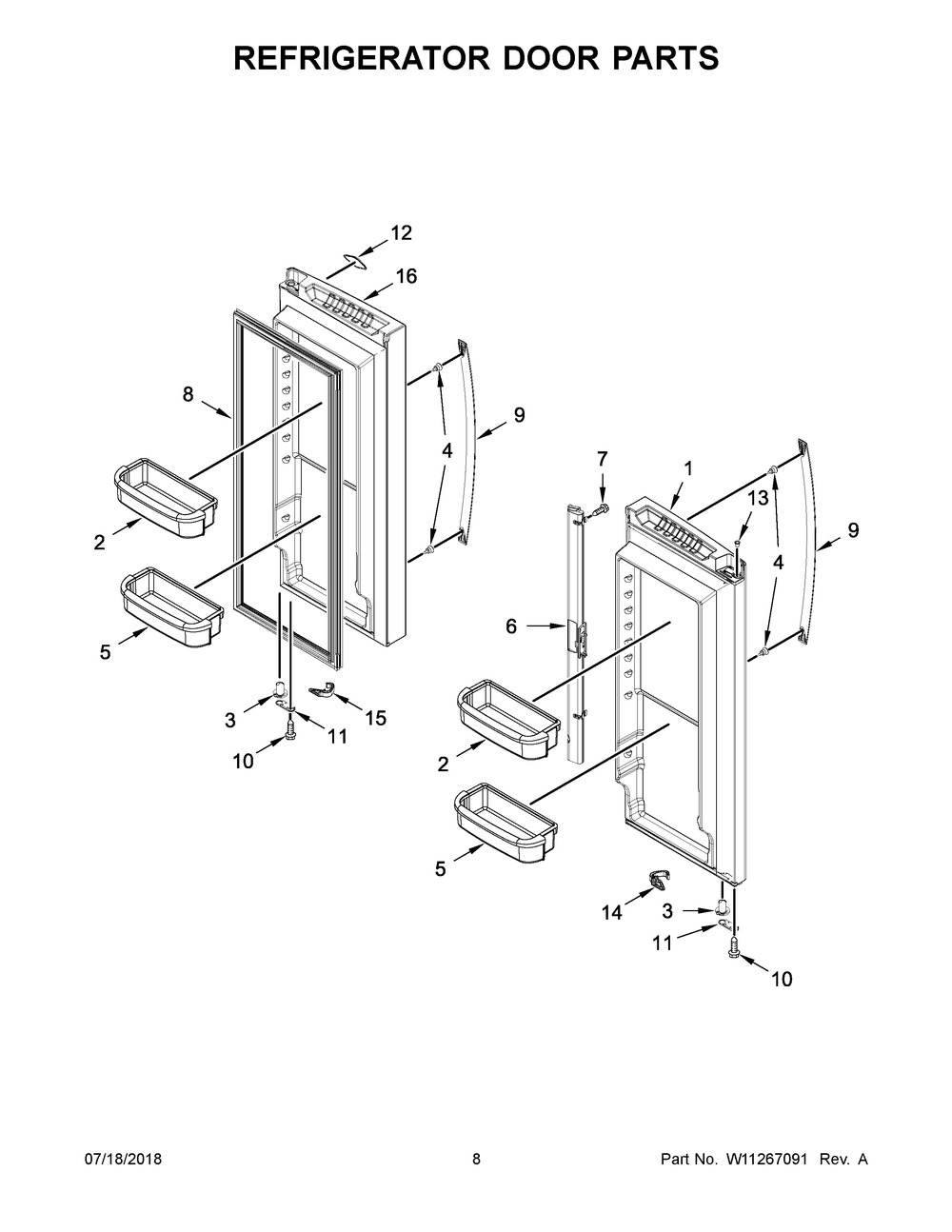 Refrigerator Door Parts Diagram and Parts List for WRF535SWHZ01  Whirlpool Refrigerator