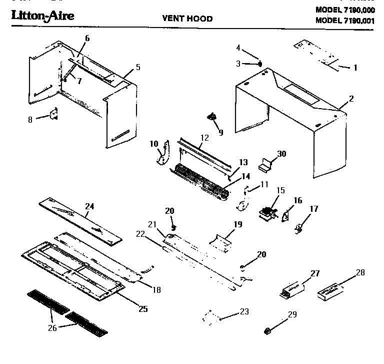 02 - VENT HOOD Diagram and Parts List for 7190001  Whirlpool Microwave Oven Combo