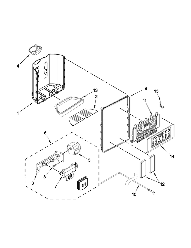 Dispenser Parts Diagram and Parts List for WRS321CDBM00  Whirlpool Refrigerator