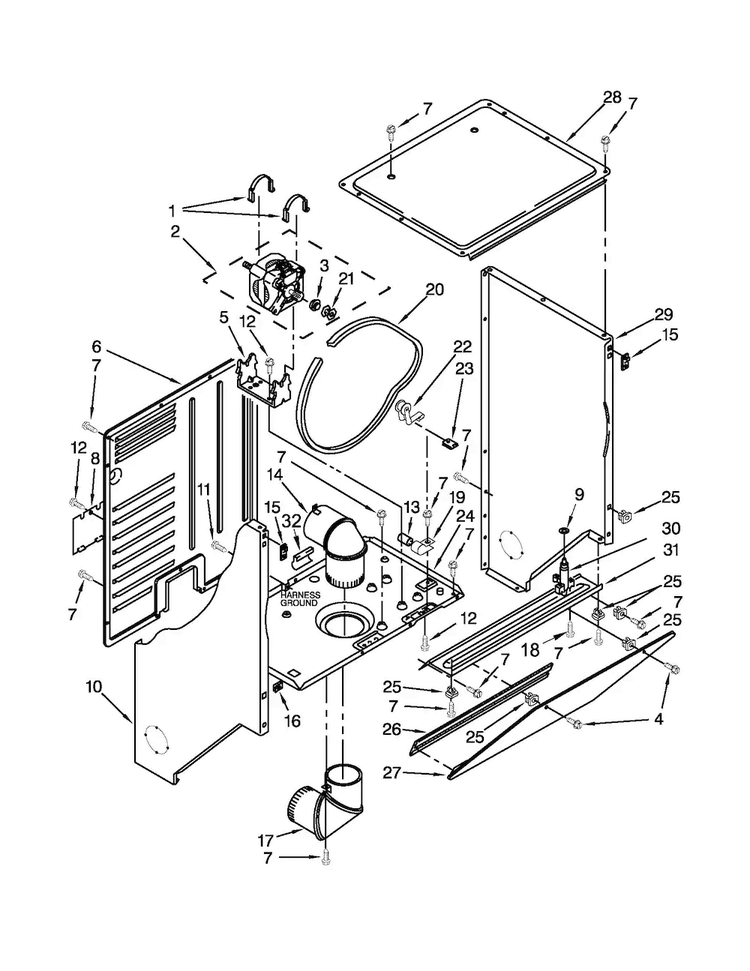 Dryer Cabinet And Motor Parts Diagram and Parts List for 1108875279A  Kenmore Washer Dryer Combo