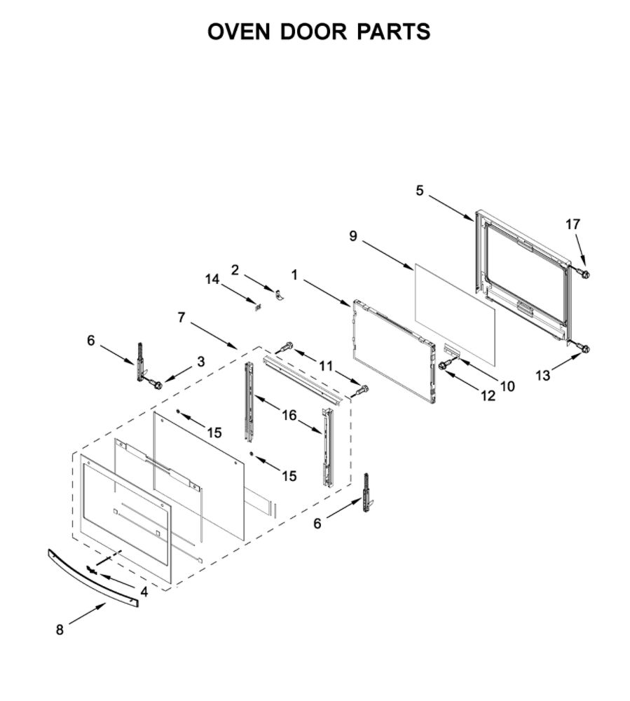 Oven Door Parts Diagram and Parts List for WOC75EC7HS04  Whirlpool Microwave