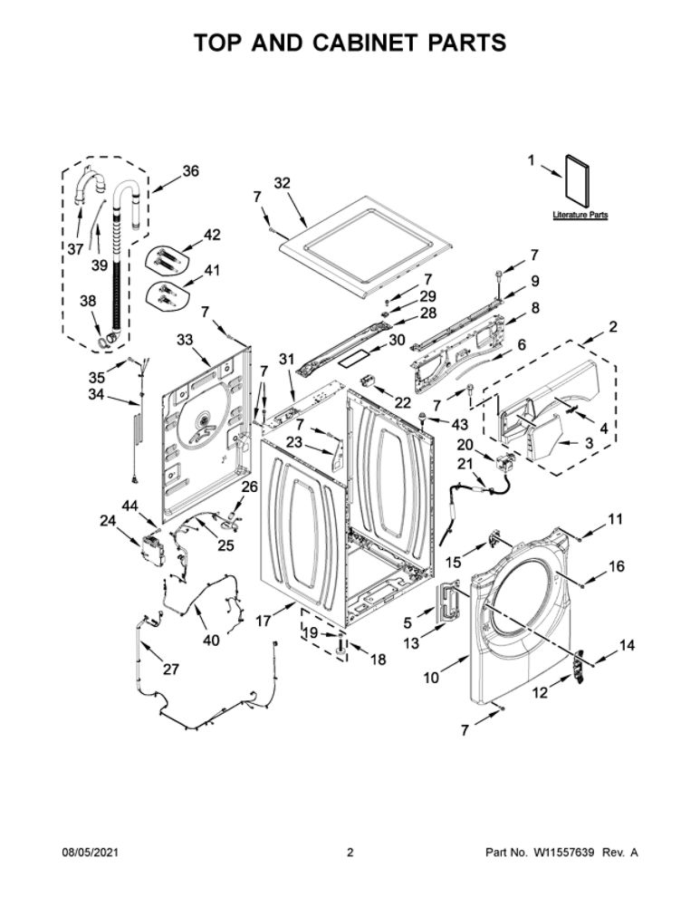 Top And Cabinet Parts Diagram and Parts List for WFC682CLW0  Whirlpool Washer Dryer Combo