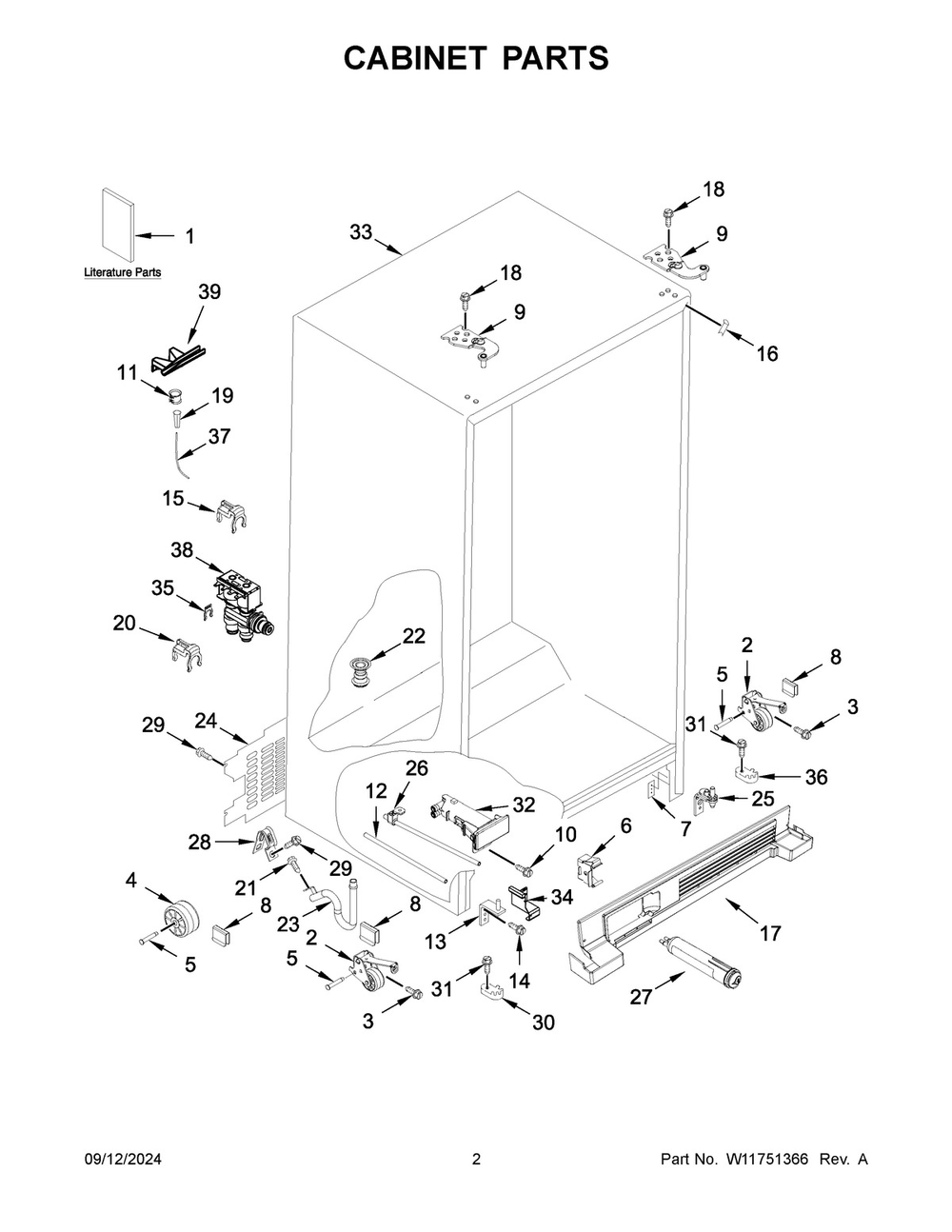 02 - Cabinet Parts Diagram and Parts List for WRS311SDHB10  Whirlpool Refrigerator