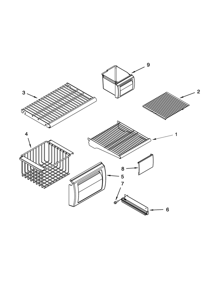 Freezer Shelf Parts Diagram and Parts List for KSSO42FTX18  KitchenAid Refrigerator