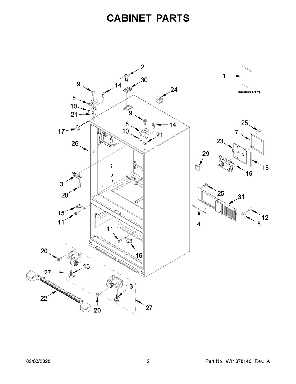 Cabinet Parts Diagram and Parts List for WRF555SDFZ11  Whirlpool Refrigerator