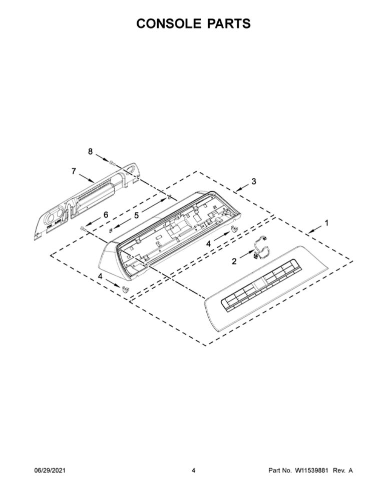 Console Parts Diagram and Parts List for 11031312022  Kenmore Washer