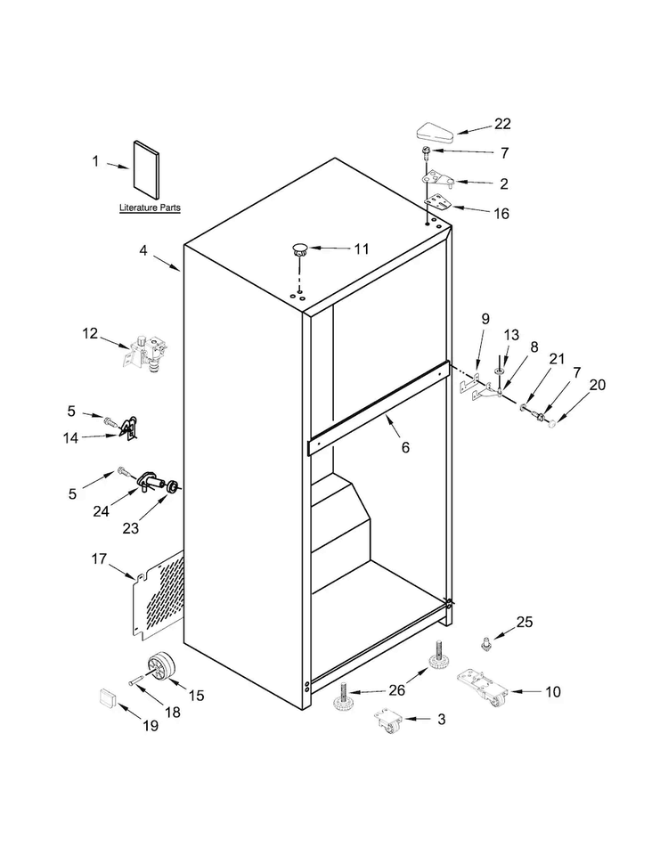 Cabinet Parts Diagram and Parts List for WRT318FMDB00  Whirlpool Refrigerator