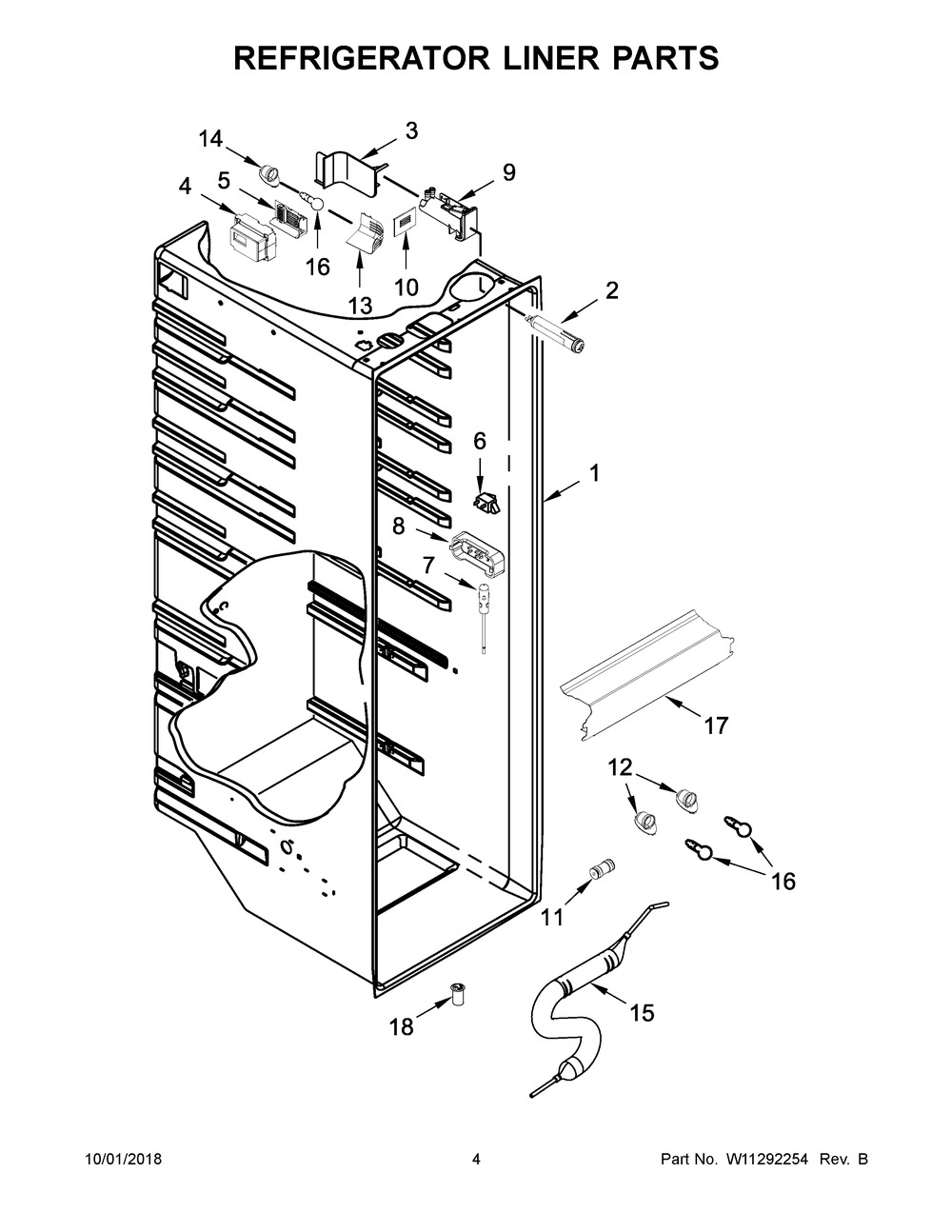 Refrigerator Liner Parts Diagram and Parts List for WRS571CIHW01  Whirlpool Refrigerator