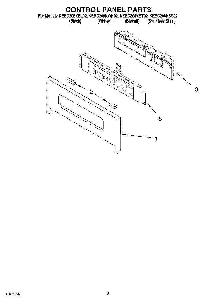 CONTROL PANEL PARTS Diagram and Parts List for KEBC208KSS02  KitchenAid Wall Oven