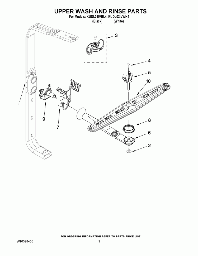 UPPER WASH AND RINSE PARTS Diagram and Parts List for KUDL03IVWH4  KitchenAid Dishwasher