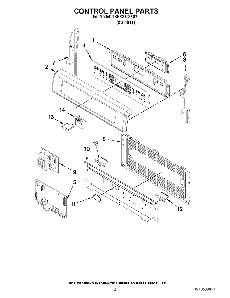 CONTROL PANEL PARTS Diagram and Parts List for YKERS308XS2  KitchenAid Range