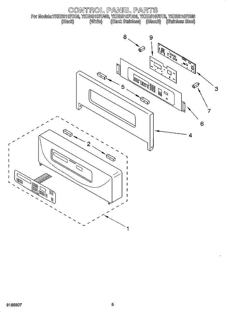 CONTROL PANEL PARTS Diagram and Parts List for YKEBS107DM6  KitchenAid Wall Oven