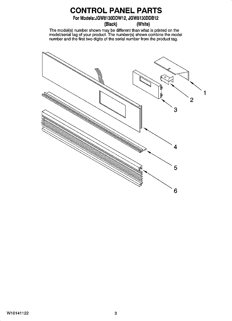 CONTROL PANEL PARTS Diagram and Parts List for JGW8130DDB12  Jenn-Air Range