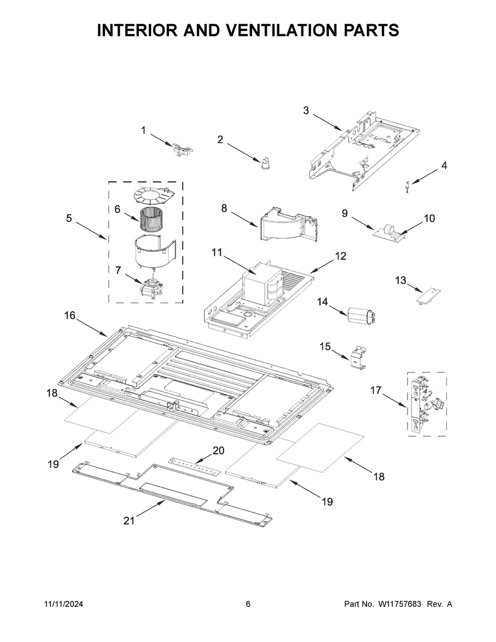 04 - Interior And Ventilation Parts Diagram and Parts List for YWMML5530RV00  Whirlpool Microwave
