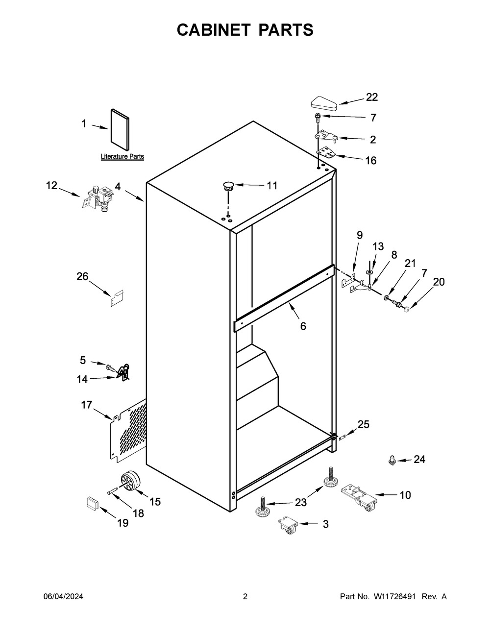Cabinet Parts Diagram and Parts List for WRT148FZDB07  Whirlpool Refrigerator
