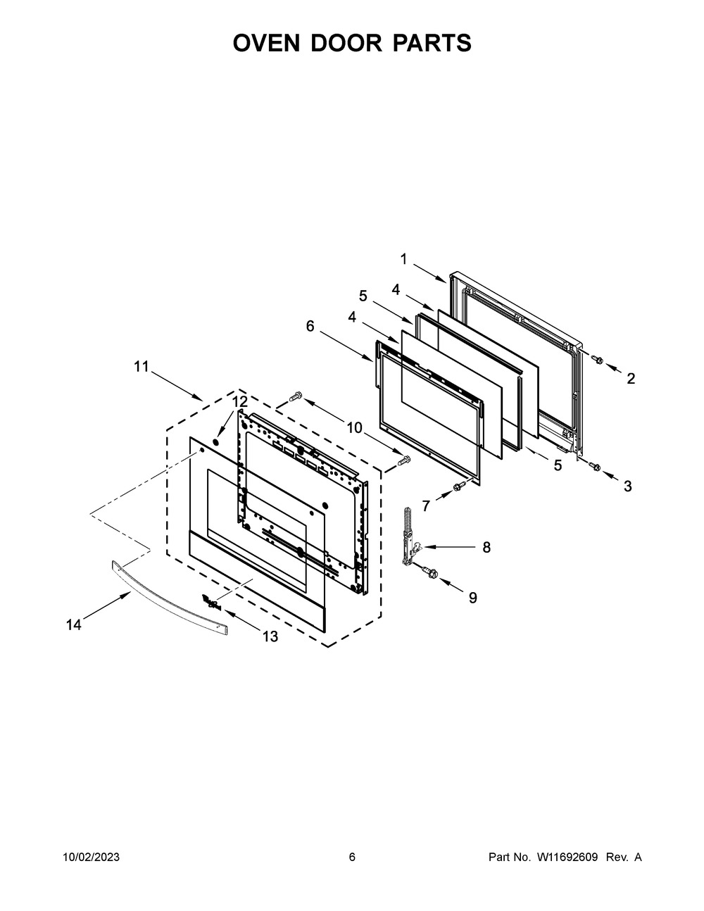 Oven Door Parts Diagram and Parts List for WOEC5030LB01  Whirlpool Microwave Oven Combo