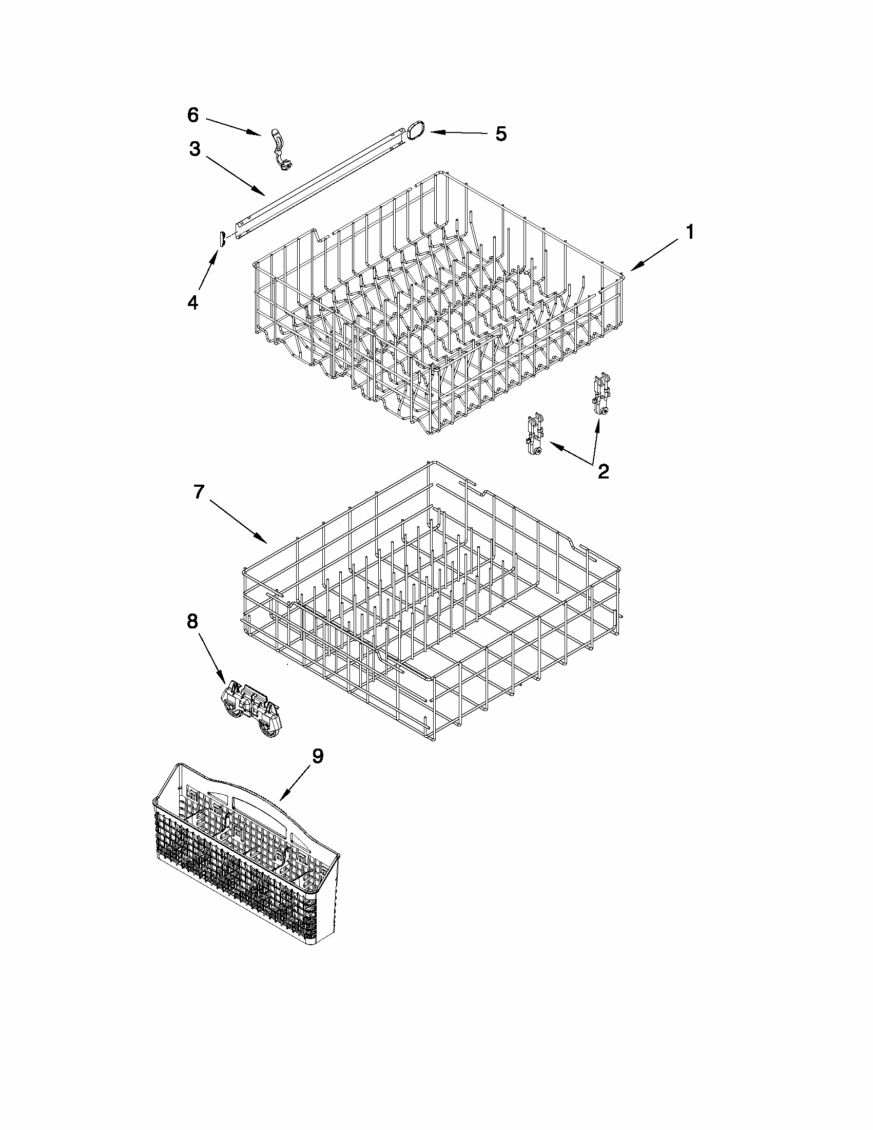 Upper And Lower Rack And Track Parts Diagram and Parts List for 66517742K015  Kenmore Dishwasher