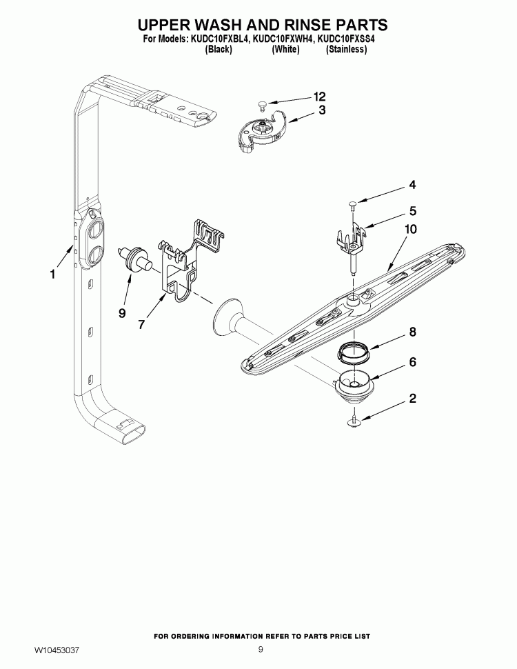 UPPER WASH AND RINSE PARTS Diagram and Parts List for KUDC10FXSS4  KitchenAid Dishwasher