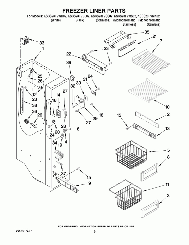 FREEZER LINER PARTS Diagram and Parts List for KSCS23FVMK02  KitchenAid Refrigerator