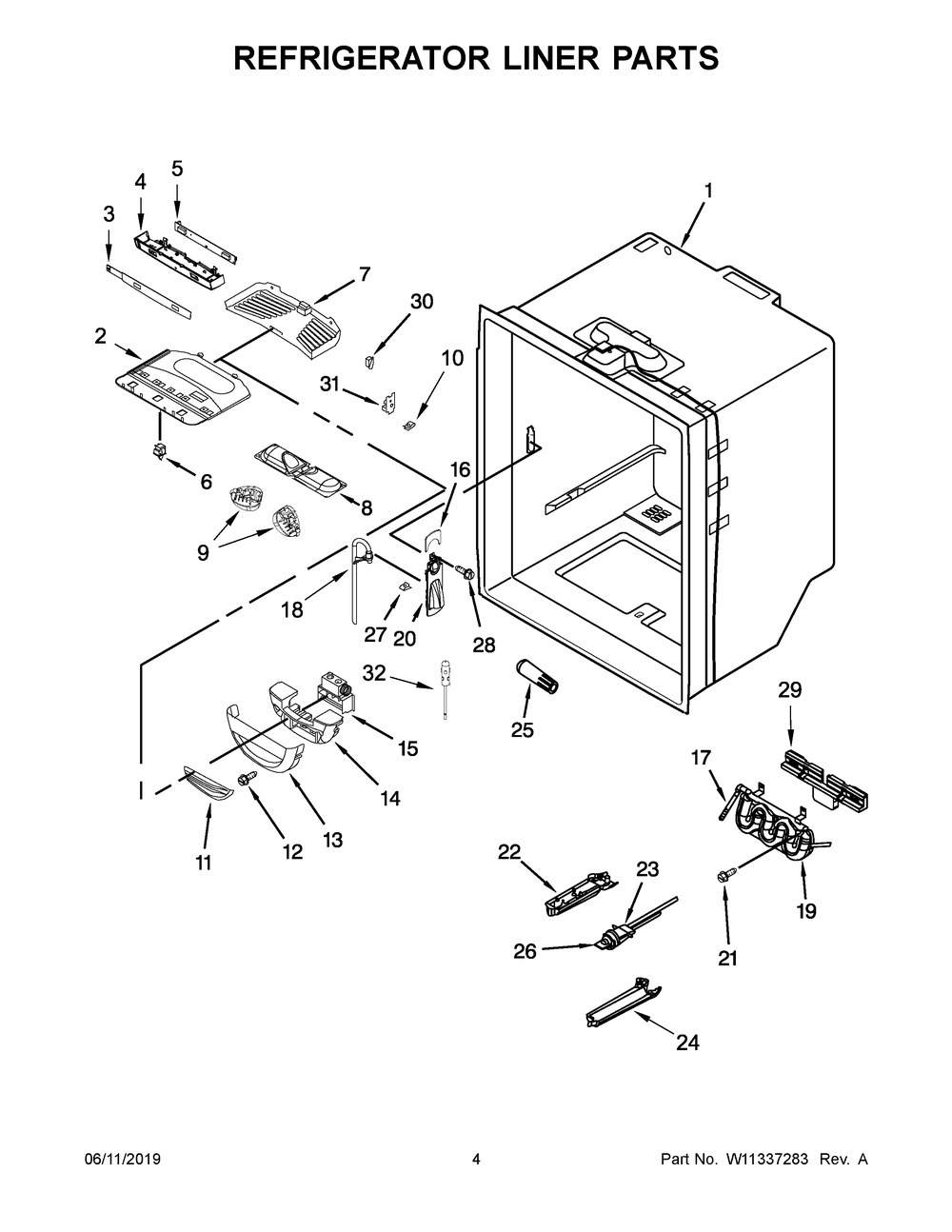 Refrigerator Liner Parts Diagram and Parts List for KRFC300EBS01  Whirlpool Refrigerator
