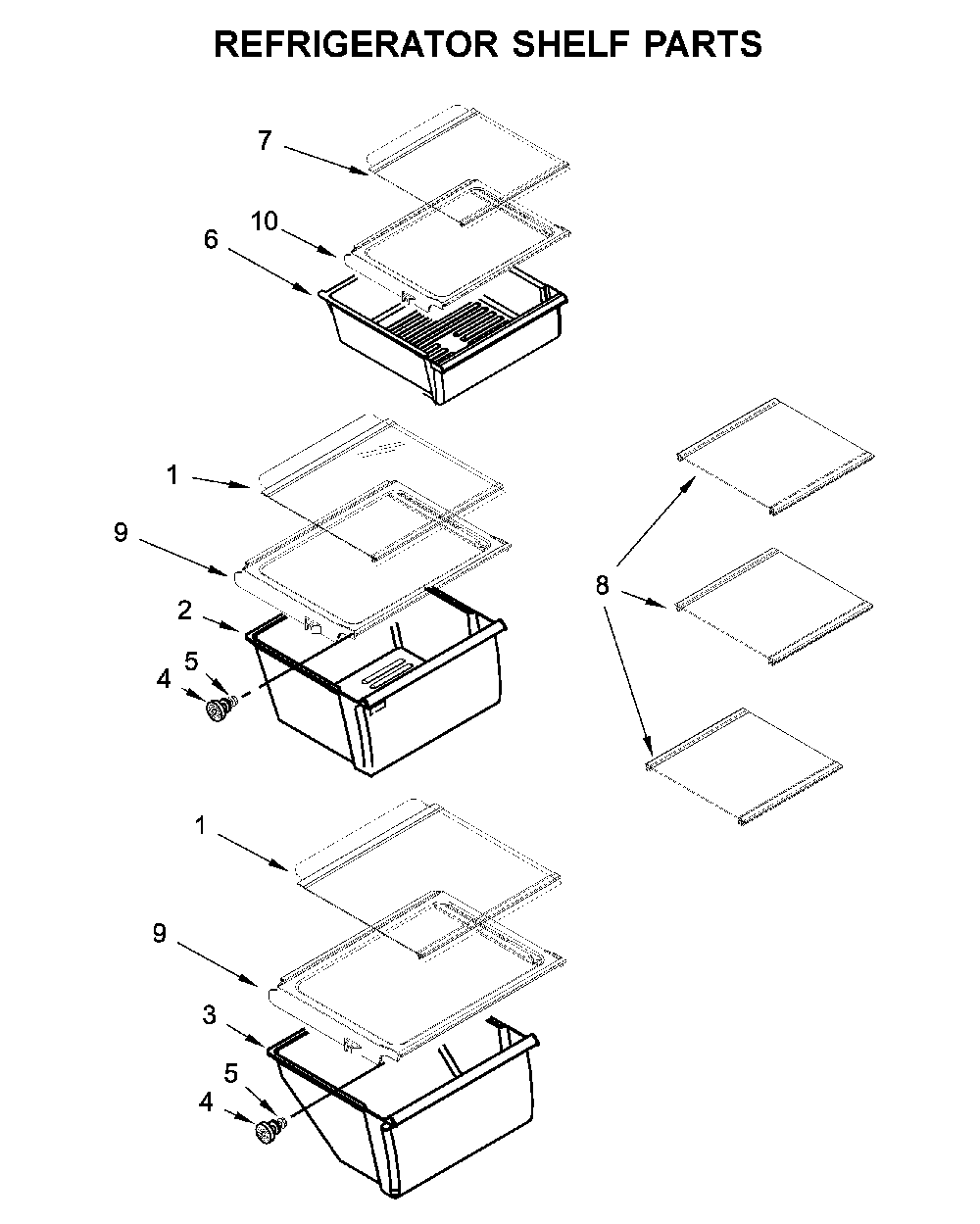 Refrigerator shelf parts Diagram and Parts List for 10651115710  Kenmore Refrigerator