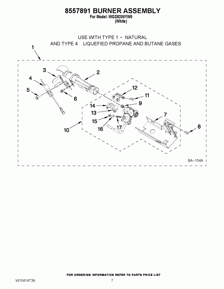 8557891 BURNER ASSEMBLY Diagram and Parts List for WGD8200YW0  Whirlpool Dryer