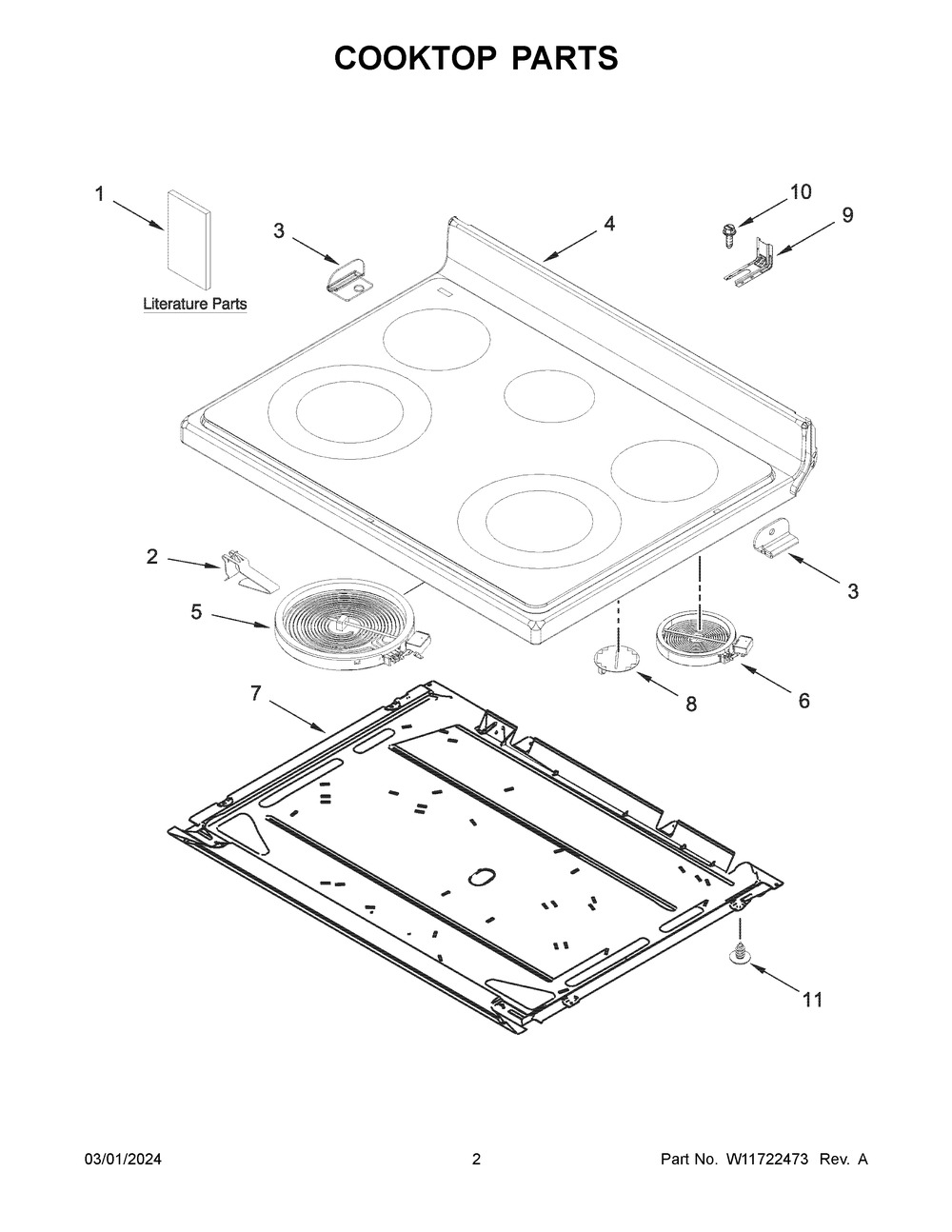 Cooktop Parts Diagram and Parts List for WFES3330RV0  Whirlpool Range
