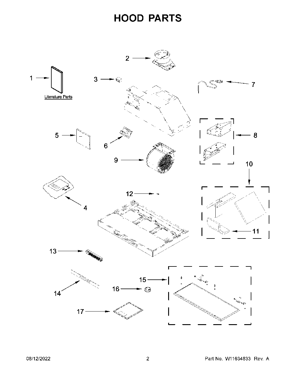 Hood Parts Diagram and Parts List for KVUB400GSS03  KitchenAid Range Hood